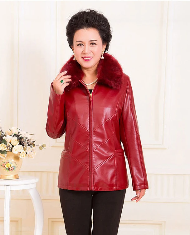 Модное пальто из искусственной кожи для мамы, Женская XL-6XL, большие размеры, черная, красная куртка из искусственной кожи, осенне-зимняя новая куртка с отворотом для отдыха, толстое пальто LR460