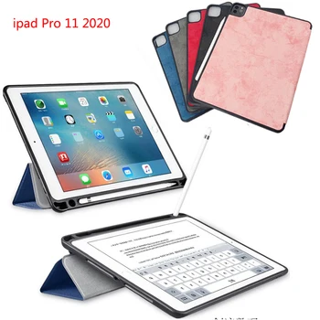 

Pen Slot Case For iPad Pro 11 inch 2020 Vintage PU leather + Soft TPU Pencil Slot 3 Level Stand Shockproof Case Cover
