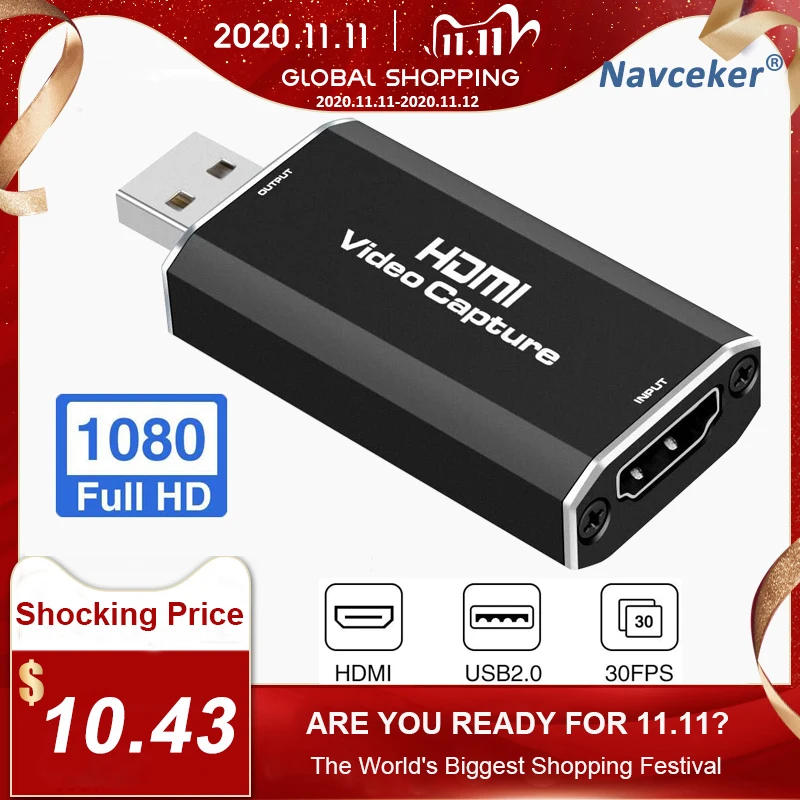 

Mini HD 1080P HDMI To USB 2.0 Video Capture Card Game Recording Box for Rullz Computer Youtube OBS Etc. Live Streaming Broadcast