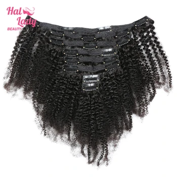 

Halo Lady Real Hair Extensions Afro Kinky Curly Clip ins Human Hair Double Weft 120g 8 Pieces Clips ins Indian Remy Hairpieces