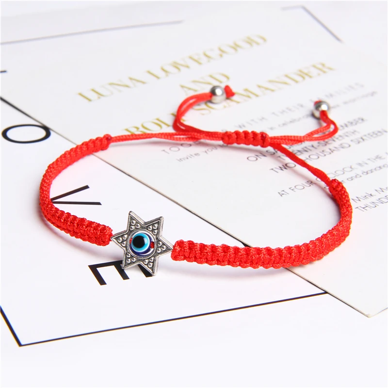 oxígeno Montgomery respuesta Pulseras tejidas con cuerda roja de la suerte para hombre y mujer,  brazalete de trenza Vintage ajustable para mujer, Pulsera de ojo malvado,  abalorio de estrella plateada - AliExpress Joyería y accesorios