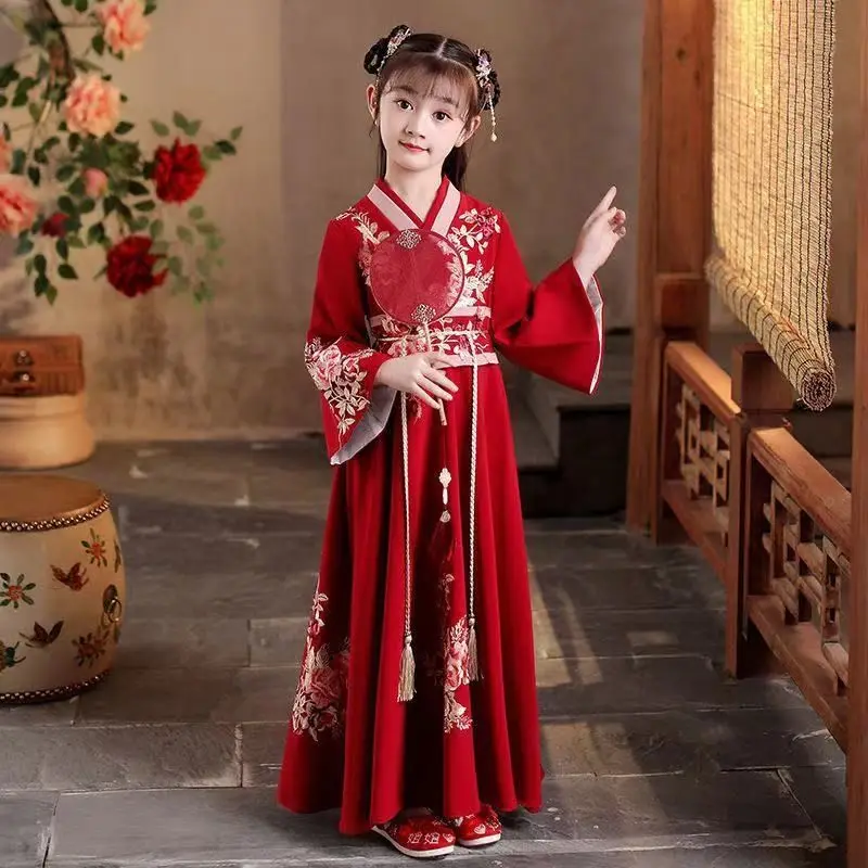 Girls Christmas embroidery gown dress Chinese Folk Children Hanfu Party Princess costume Fairy Cosplay girls dress princess costume