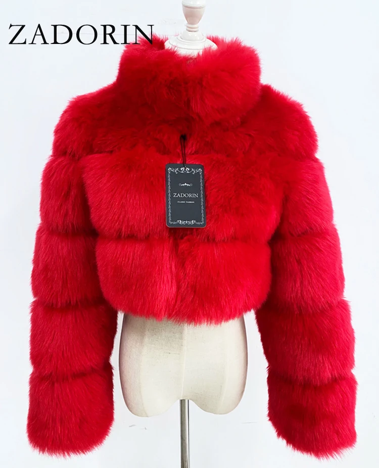 Description Picture 3 of itemZADORIN Women Fashion Cropped Faux Fur Coat Warm Stand Fur Collar Slim Fluffy Fur Jacket Women Winter Fur Coats Streetwear