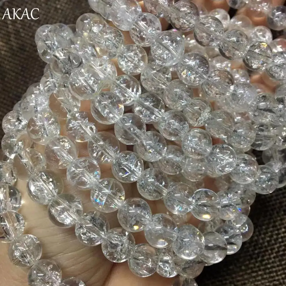 AKAC approx8mm/10mm натуральный белый треснутый Радуга Гималайский энергетический кварцевый браслет бусины approx22beads/браслет