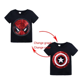 

Summer Baby Clothing Girls Boys T-Shirts 1pcs Magic Sequin Change graph Reversible Cotton Casual Fashion T Shirt Kids Tops Tee