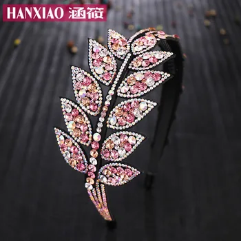 

Ladies Headband Simplicity Leaf Hairband Non-slip Belt Tooth Wide Border Color Czech Diamond Crystal Girl Sweet Hairpin Headdres