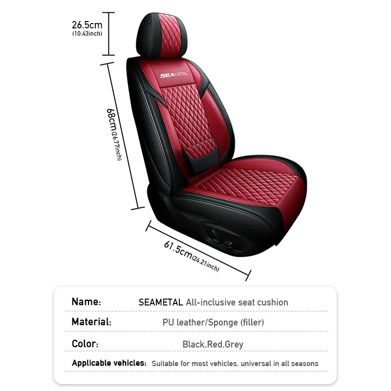 HOUSSES DE SIÈGE Voiture Universel en CUIR PU, Tissu, Coutures ROUGES, Avant + Arrière