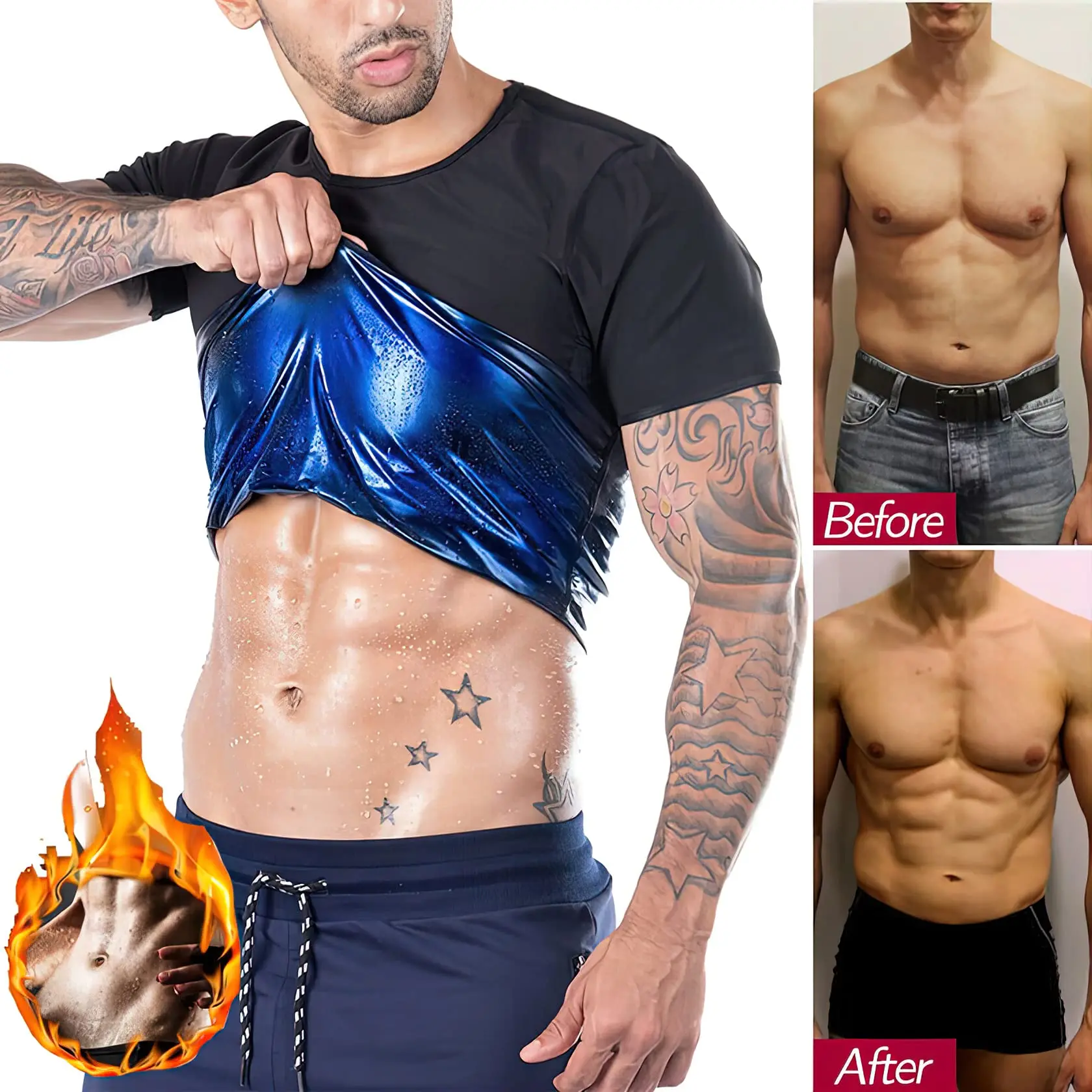 Men Sauna Sweat Vest Heat Trapping Compression Shirts Gym Sauna Suit Workout Slimming Body Shaper for Weight Loss Fat Burning air compression therapy massage sauna suit pressotherapy lmphatic drainage device