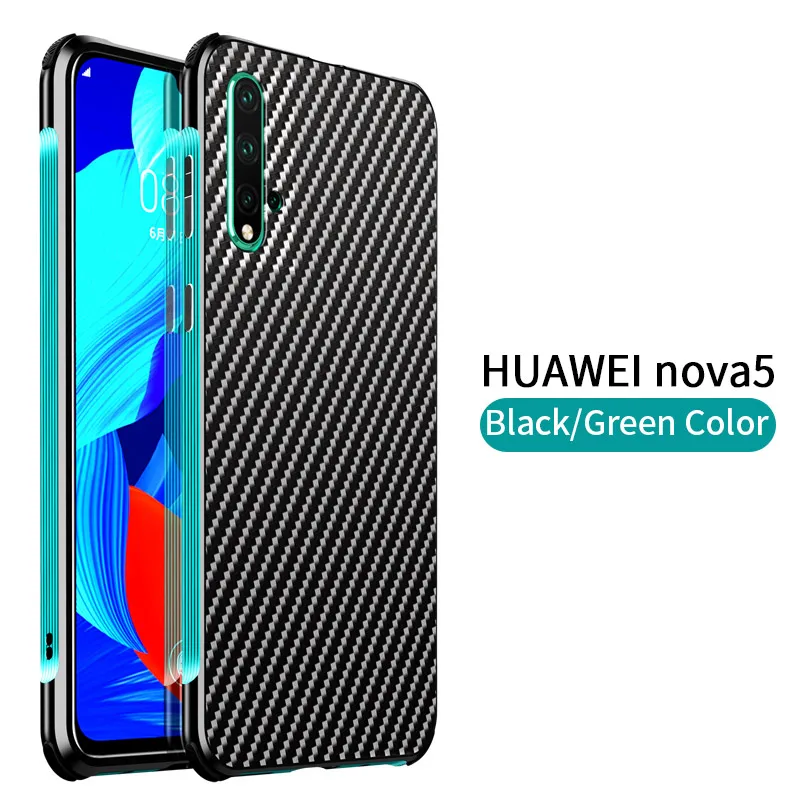 Чехол для huawei P20 P20Pro Nova 4 5 Honor 20 корпус из углеродного волокна металлический бампер Рамка PC Защитная задняя крышка чехол Аксессуары - Цвет: Зеленый