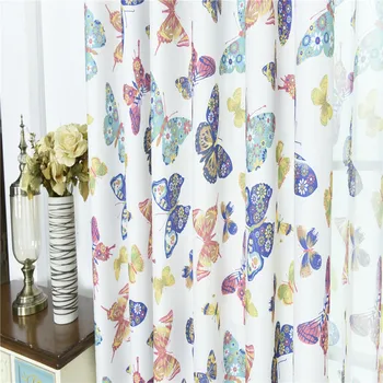 

Butterfly Print Curtains 100cm*250cm Window Blackout Panel For Bedroom Kitchen Ready Made Sheer Voile Curtains For Living Room