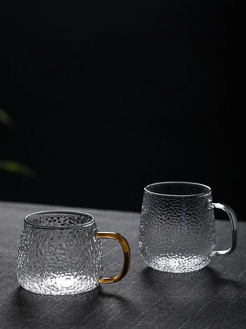 Heat Resistant Hammer Pattern Glass Tea Cup with Handle, Creative Healthy Beverage Glasses, Transparent Drink