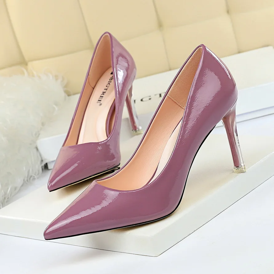 

Shoes Women high Heels shoes shallow slip on Pumps crystal heel Slides pointed toe Sandals Zapatos Mujer purple blue yellow