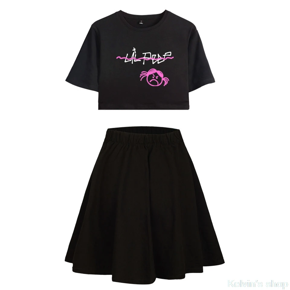 

Fashion LIL PEEP Colorful Print Tops 2020 Girls Kpop tSkirt and Skirt Set Female T Skirts For Women Two piece set Casual skirt