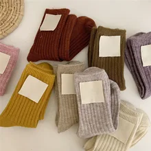 1Pair Cashmere Thick Warm Women's Socks Fashion Pure Color Autumn Winter Long Socks Harajuku Home Floor Sleep Sox Female