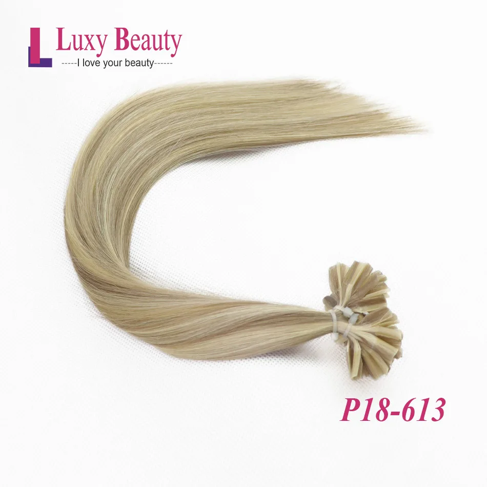 # P18/613 LuxyBeauty 1 г/шт. 50/75 шт. 1"-22" ногтей Человеческие волосы Remy для наращивания, Горячее наращивание волос для наращивания прямые машины сделаны кератиновые человеческие волосы 8 расцветок - Цвет: # P18/613