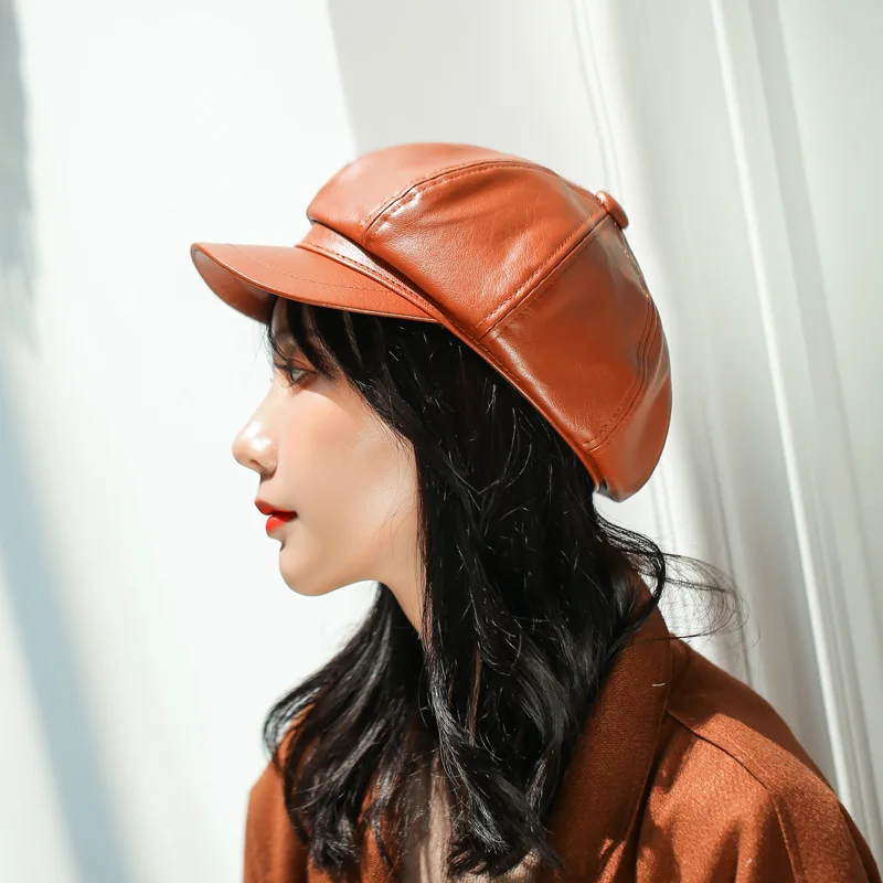 

Beret Women's Pu Hide Substance Octagonal Cap Autumn And Winter bai da mao Children Online Celebrity-Literature And Art Painter