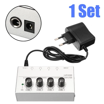 

New Silver 4-Channel Audio Stereo Headphone Amplifier HA400 Ultra-Compact with EU Power Supply Microamp Audio Amplifier