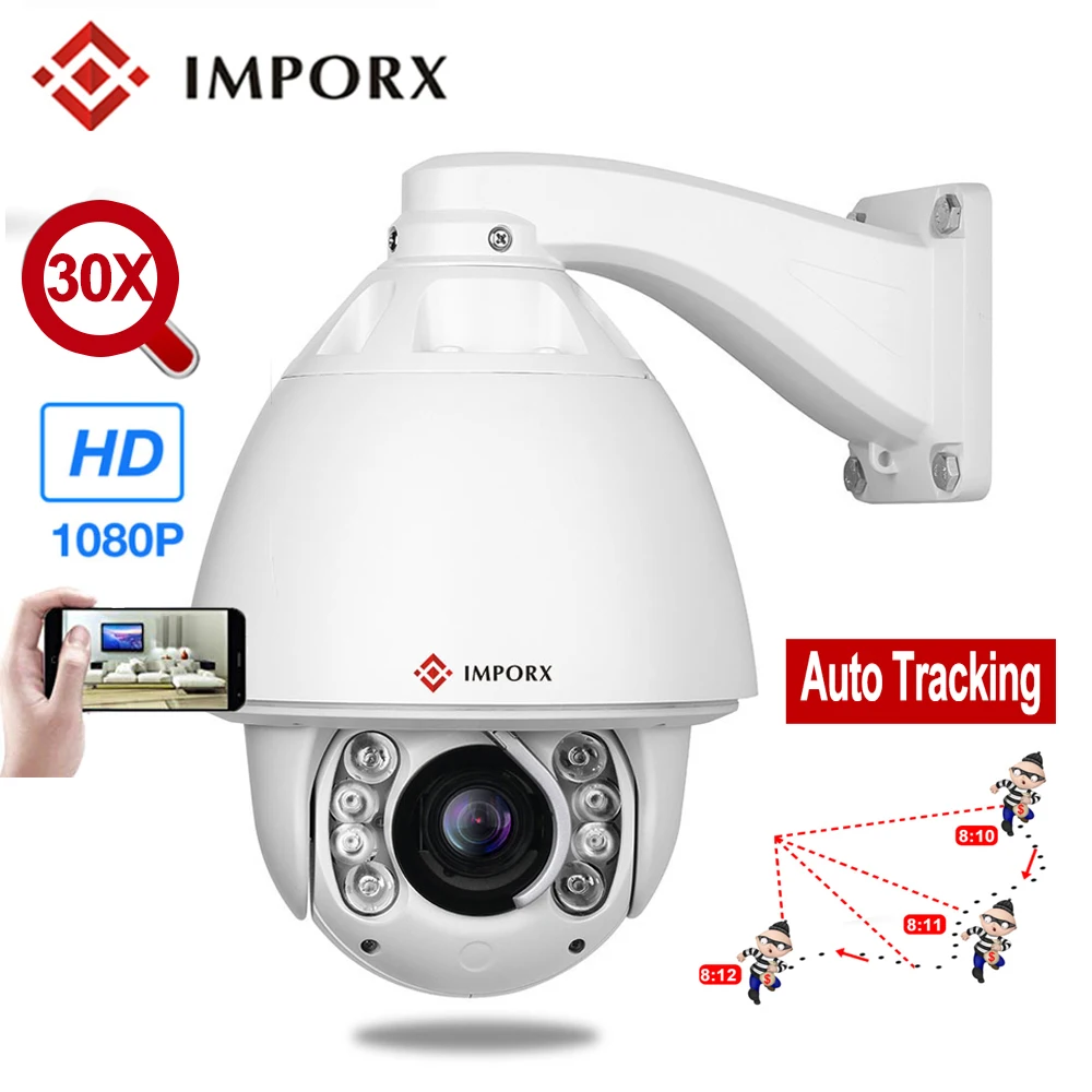 

IMPORX 2MP 1080P 30X Zoom HD Auto Tracking PTZ POE IP Camera Waterproof Person Detection Humanoid Recognition Security IP Camera