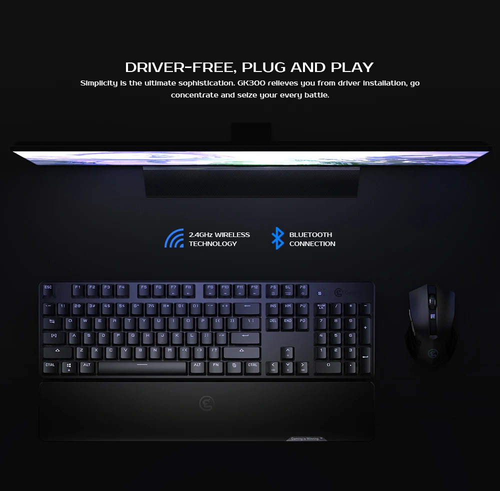  GameSir GK300 Gray Wireless Mechanical Keyboard 104 TTC Blue Switches Gaming Keyboard For PUBG FPS 