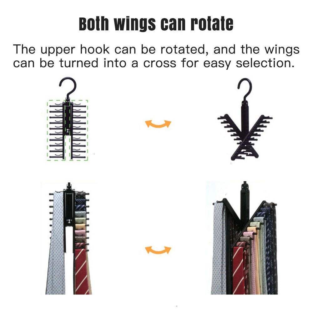 20 Rows Of Tie Frame Adjustable 360 Degree Rotating Tie Rack Belt Scarf Neckties Hanger Holder Multifunctional Closet Organizer