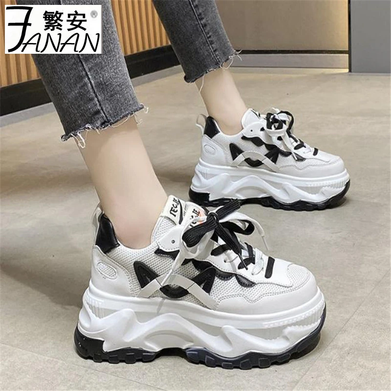 Zapatillas de deporte gruesas para mujer, zapatos plataforma de colores mixtos a moda, con cordones, transpirable, vulcanizados, informales, primavera 2022|Zapatos vulcanizados de mujer| - AliExpress