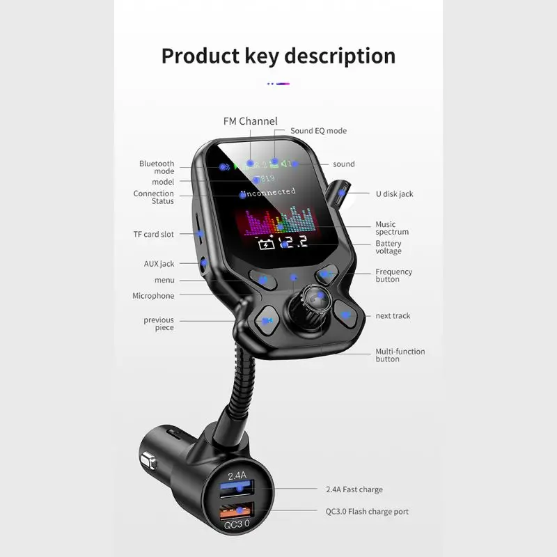 Беспроводной Bluetooth fm-передатчик модулятор 1,7" большой красочный экран Автомобильный MP3-плеер Hands-Free вызов QC3.0 Быстрая зарядка