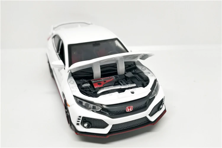 1:32 Honda Civic Тип R Звуковой светильник Вытяните назад белая литая модель автомобиля без коробки