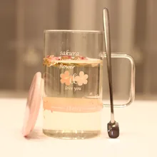 Японская вишневый цвет термостойкая стеклянная большая емкость креативная молочная чашка с крышкой ложка чашка сок напиток вода чашка N131