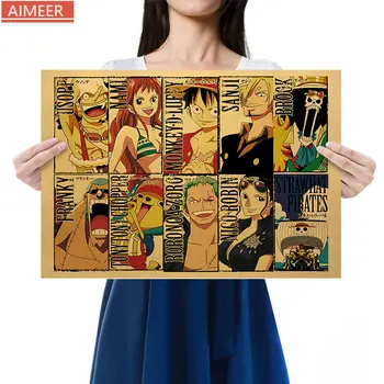 

AIMEER One Piece Character Profile Collection Y Style Kraft Paper Retro Poster Bar Cafe Home Anime Decor Painting 50.5*35cm