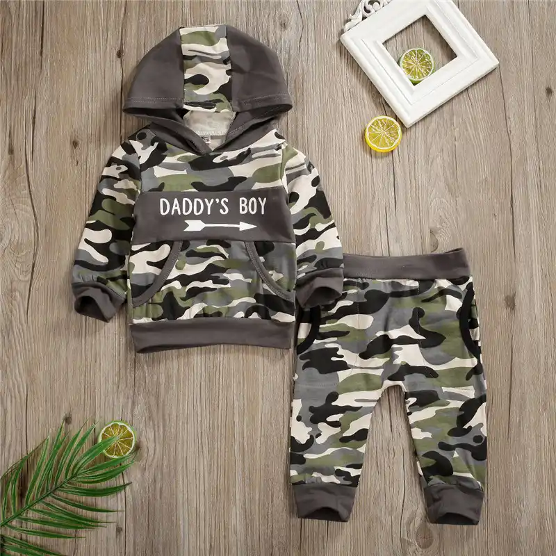 1-6T Toddler Baby Boy Camo Hoodies Outfits Set with Pocket Sweatshirt+Pants 2Pcs Clothes