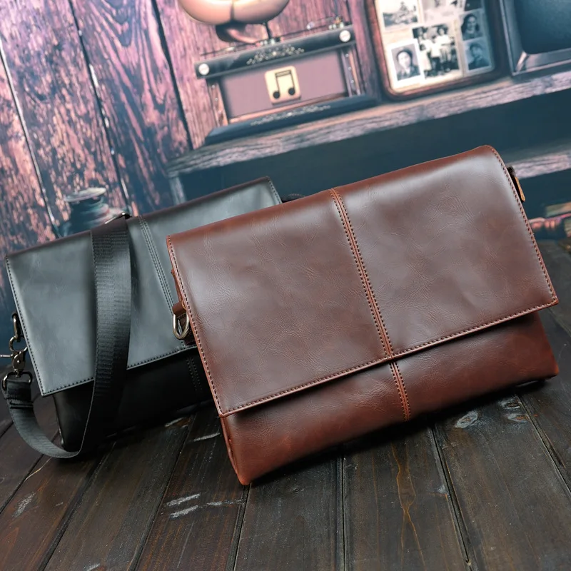

Crazy horse leather men's bag retro men's three-layer bag slung casual shoulder bag