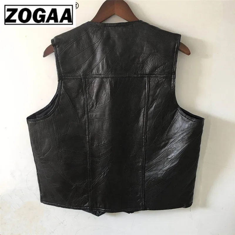 

ZOGAA Mens Waistcoat Black Biker Vest Genuine Leather Motorcycle Rock Sleeveless Jacket Male Autumn Plus Size Clothing 4XL Men