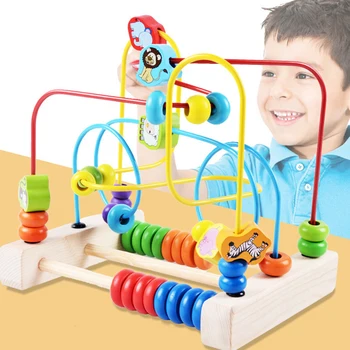 

Assembling Children Childhood Learning Wooden Toys Beads Maze Skills Early Education Colorful Gift Math Baby Kids Animal Fruit