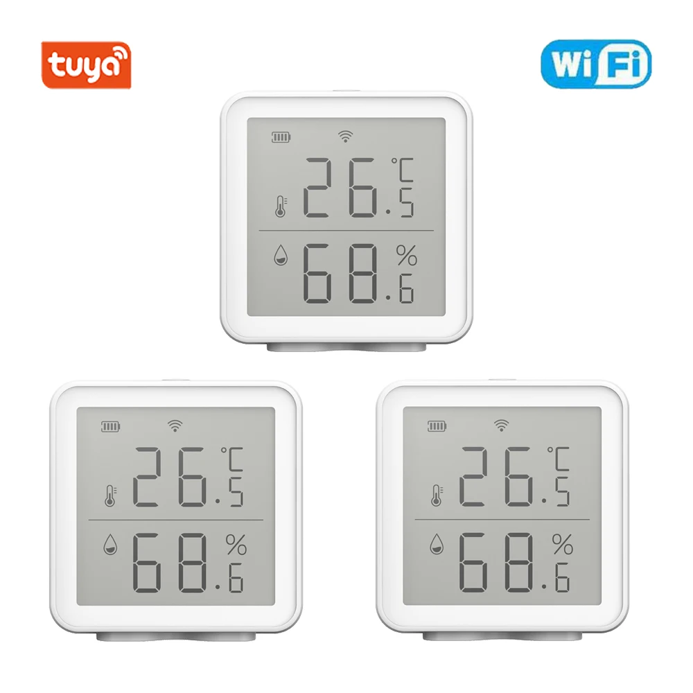 Tuya-Sensor inteligente de temperatura y humedad para interiores, higrómetro con pantalla LCD, compatible con Alexa y Google Home