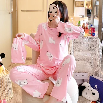 

XIZOU New Fashion Winter Women Pajamas Set Casual O-Neck Collar Pyjama Leisure Soft Ladies Underwear Homewear Suit M-2XL