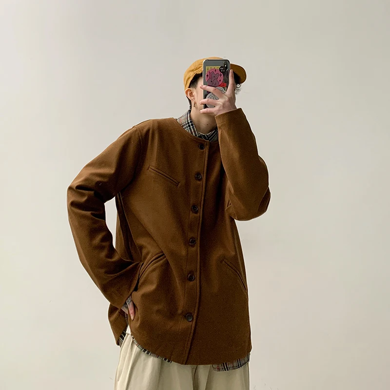 

Men's jacket 2020 spring and summer new handsome solid color comfortable retro collarless jacket young personality trend men's