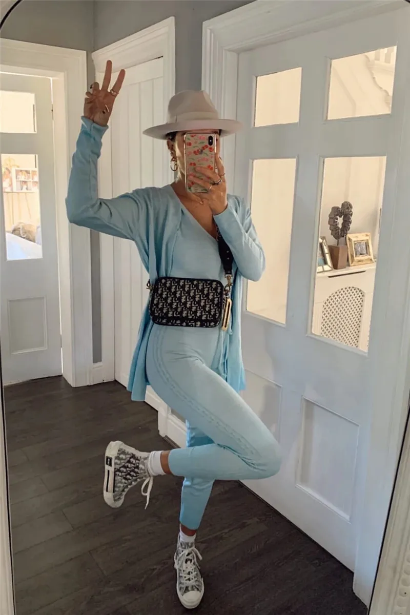 knitted 3 piece women loungewear sets cardigan ladies jumper outfits autumn knit tracksuit woman new casual 3 pcs matching sets
