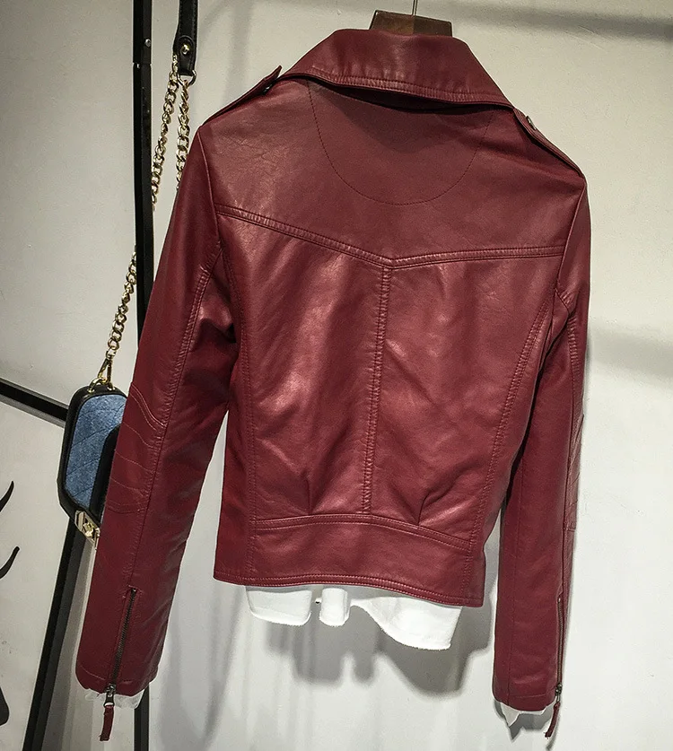 Fashion Office Lady Women Faux Leather Jacket Slim Solid PU Jackets and Coats Turn-down Collar Streetwear