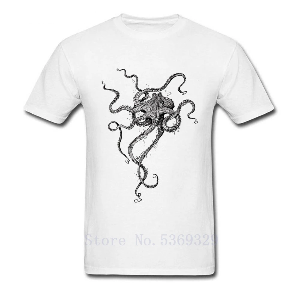 

Autumn Printed Male Top Tshirt Deepsea Octopus Devilfish Normal Tops T-Shirts Ink Tee Shirts Top Quality