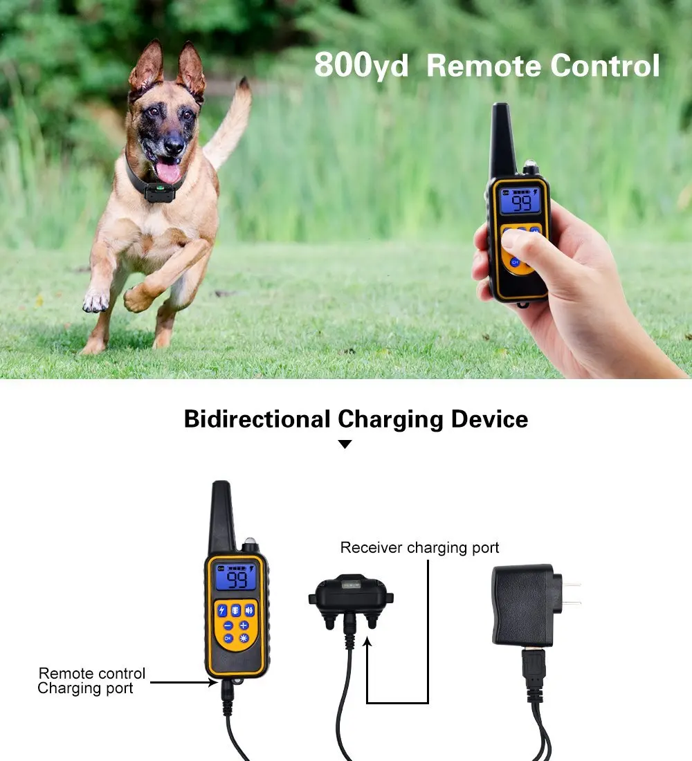 Электрический ошейник для собак 800 м дистанционный Регулируемый ошейник для собак тренировочный ошейник водонепроницаемый перезаряжаемый с ЖК-дисплеем для всех размеров