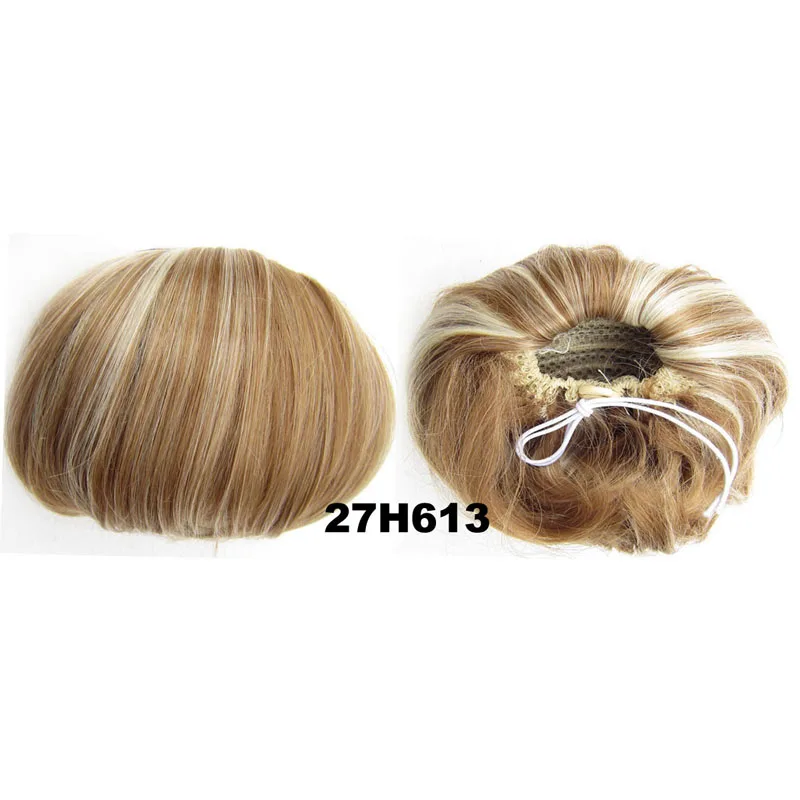 Элегантные женские синтетические натуральные волосы булочка прямой микс коричневый блонд шиньон конский хвост шиньон для создания прически - Цвет: 27H613
