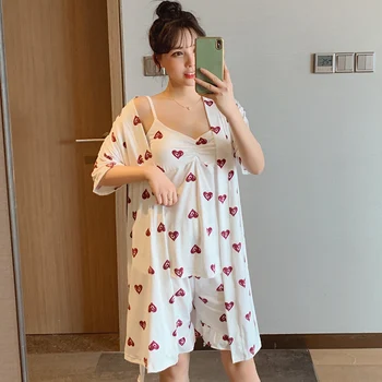

3PCS Sexy Spaghetti Strap Lingerie Shorts Pajama Sets for Women Summer Short Sleeve Robe Sleepwear Homewear Pijama Mujer Clothes