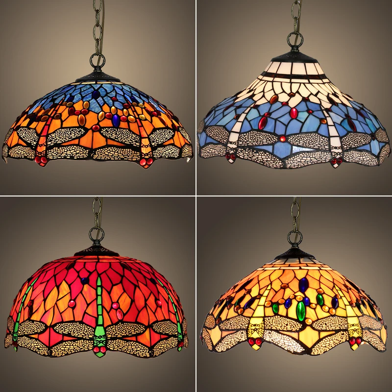 

16 Inch Dragonfly Tiffany Stained Glass Suspended Luminaire E27 Pendant Light Lighting Lamp For Home Parlor Dining Room Ing