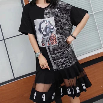 

Trendy T Shirt Women Hip Hop Mesh Tshirt Long Vogue Tee Top Korean Harajuku Ulzzang T-Shirt Street Loose Streetwear Plus Size