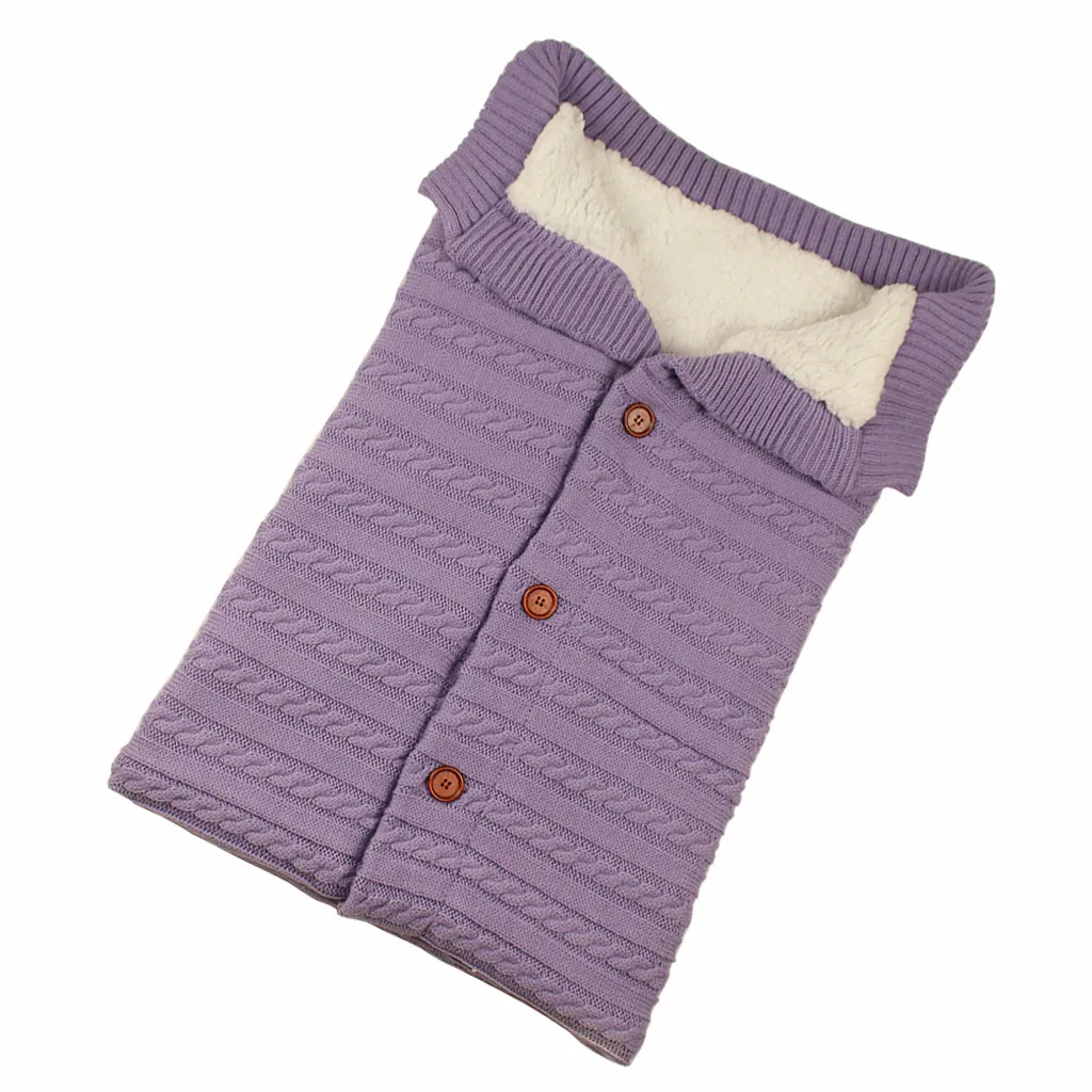 Детское одеяло для новорожденных, вязаное крючком зимнее теплое Пеленальное Одеяло, удобный мягкий спальный мешок из хлопка, kocyk dla dziecka#20 - Цвет: Фиолетовый