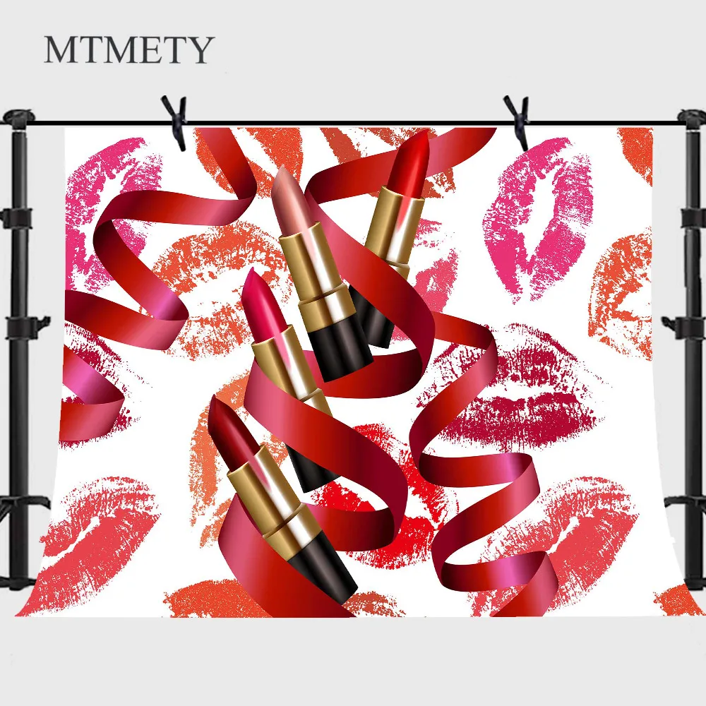 

MTMETY Red lipstick Photography Background Vinyl Ribbons Girl Birthday Party Decoration Photo Backdrop Studio Portrait Props
