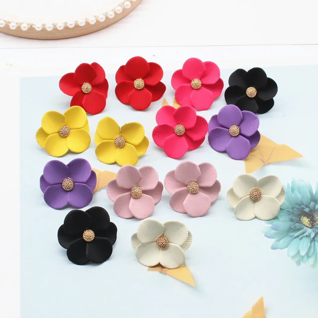 Корея Горячие Модные ювелирные изделия милые трехмерные цветочные серьги крашеные металлические эффектные пляжные вечерние серьги для женщин подарок