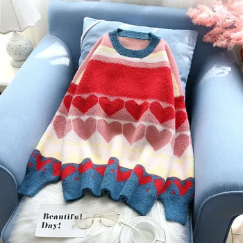 

sweet heart women sweater and pullovers 2019 winter new o-neck lantern sleeved thicken warm lady pulls outwera coat tops