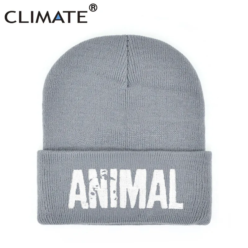 Мужская шапочка с животными для занятий спортом, зимняя шапка для мужчин, теплая шапка для фитнеса, зимние шапки для мужчин, мужская шапка логотип животного - Цвет: Gray