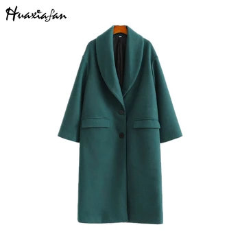 

Huaxiafan Jacket Women Winter Wool Blends Cashmere Green Long Jackets Female Overcoats Outdoor Wear Office Lady Coats Jackets